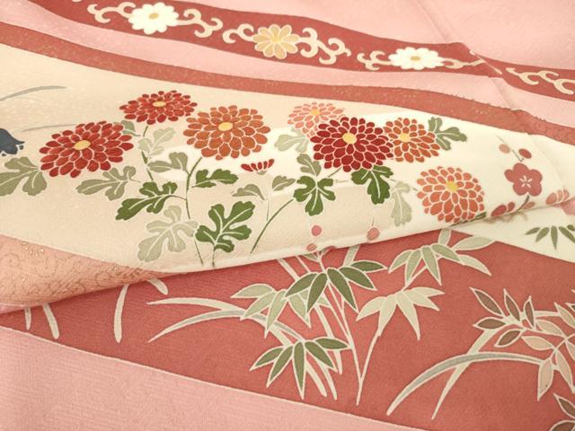 平和屋着物●訪問着　刺繍　草花文　金彩　正絹　逸品　AABK3941ck