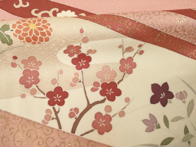 平和屋着物●訪問着　刺繍　草花文　金彩　正絹　逸品　AABK3941ck