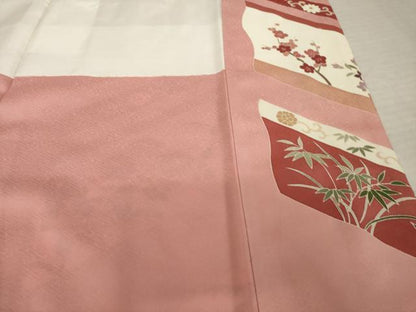 平和屋着物●訪問着　刺繍　草花文　金彩　正絹　逸品　AABK3941ck
