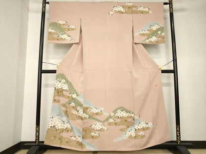 平和屋着物●ファッションデザイナー 花井幸子　訪問着　刺繍　エ霞桜尽くし　暈し染め　金彩　正絹　逸品　AABK3942ck
