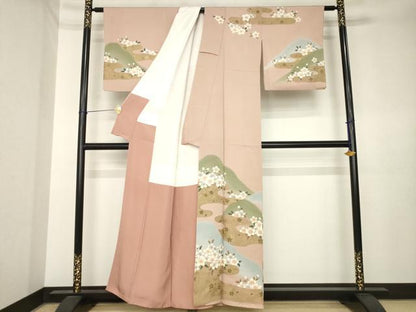 平和屋着物●ファッションデザイナー 花井幸子　訪問着　刺繍　エ霞桜尽くし　暈し染め　金彩　正絹　逸品　AABK3942ck