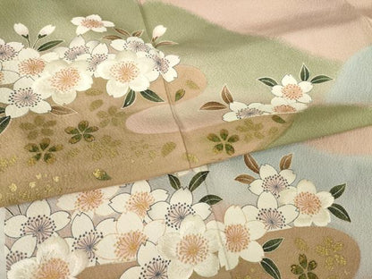 平和屋着物●ファッションデザイナー 花井幸子　訪問着　刺繍　エ霞桜尽くし　暈し染め　金彩　正絹　逸品　AABK3942ck