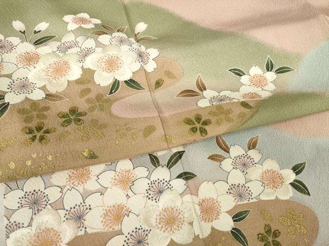 平和屋着物●ファッションデザイナー 花井幸子　訪問着　刺繍　エ霞桜尽くし　暈し染め　金彩　正絹　逸品　AABK3942ck
