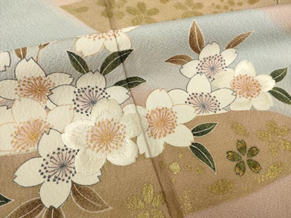 平和屋着物●ファッションデザイナー 花井幸子　訪問着　刺繍　エ霞桜尽くし　暈し染め　金彩　正絹　逸品　AABK3942ck