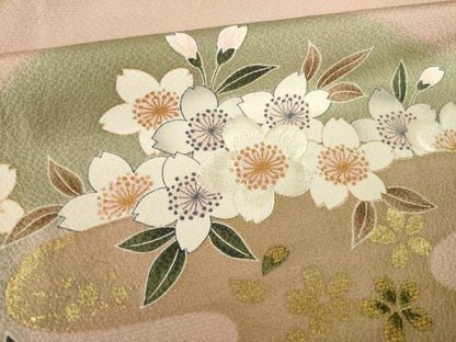 平和屋着物●ファッションデザイナー 花井幸子　訪問着　刺繍　エ霞桜尽くし　暈し染め　金彩　正絹　逸品　AABK3942ck