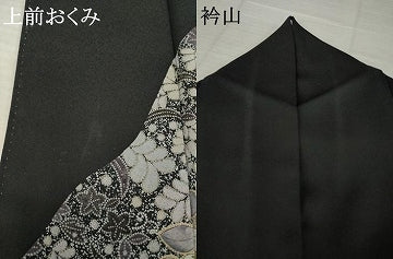 平和屋着物●訪問着　辻が花　流水花文　黒地　正絹　逸品　AABK3943ck