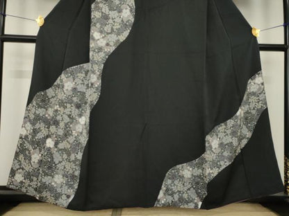 平和屋着物●訪問着　辻が花　流水花文　黒地　正絹　逸品　AABK3943ck