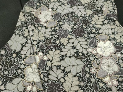 平和屋着物●訪問着　辻が花　流水花文　黒地　正絹　逸品　AABK3943ck