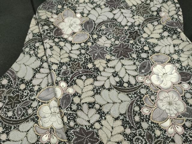 平和屋着物●訪問着　辻が花　流水花文　黒地　正絹　逸品　AABK3943ck