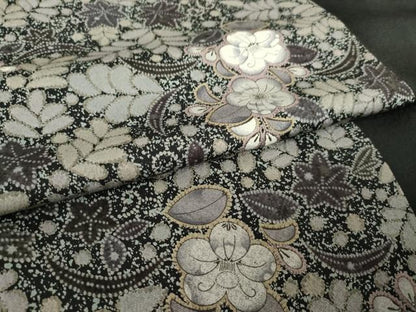平和屋着物●訪問着　辻が花　流水花文　黒地　正絹　逸品　AABK3943ck