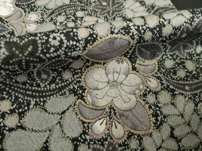 平和屋着物●訪問着　辻が花　流水花文　黒地　正絹　逸品　AABK3943ck