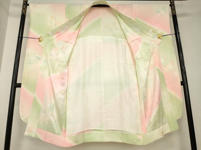 平和屋着物●振袖用長襦袢　無双仕立て　花蝶地紋　暈し染め　半衿刺繍　正絹　逸品　AABK3947ck