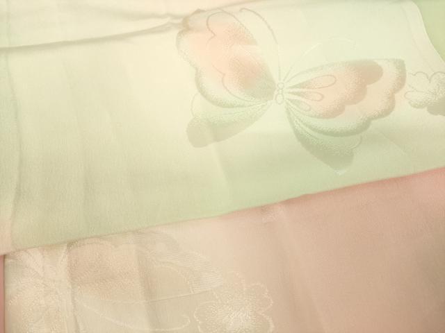 平和屋着物●振袖用長襦袢　無双仕立て　花蝶地紋　暈し染め　半衿刺繍　正絹　逸品　AABK3947ck