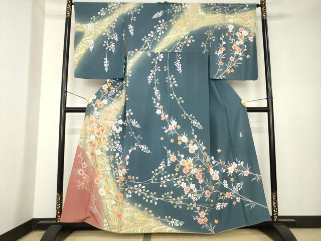 平和屋着物●訪問着　作家物　流水枝花文　暈し染め　金彩　正絹　逸品　AABK3948ck