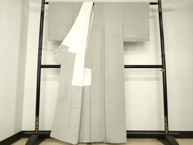 平和屋着物●松尾光琳　色無地　茶鼠色　鬼しぼ縮緬　正絹　逸品　AABK3951ck