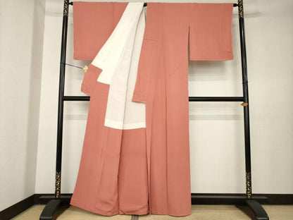 平和屋着物●上質な色無地　甚三紅色　正絹　逸品　AABK3953ck