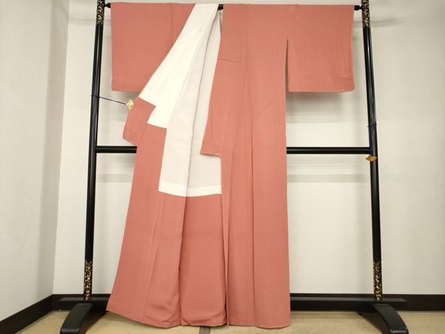 平和屋着物●上質な色無地　甚三紅色　正絹　逸品　AABK3953ck