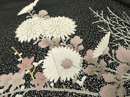 平和屋本店●人間国宝　森口華弘　蒔糊友禅　蒔糊散らし　黒留袖　刺繍　花束文　金糸　共箱付き　正絹　逸品　AABK3954ck