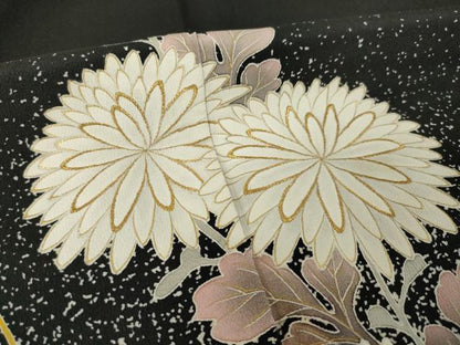 平和屋本店●人間国宝　森口華弘　蒔糊友禅　蒔糊散らし　黒留袖　刺繍　花束文　金糸　共箱付き　正絹　逸品　AABK3954ck