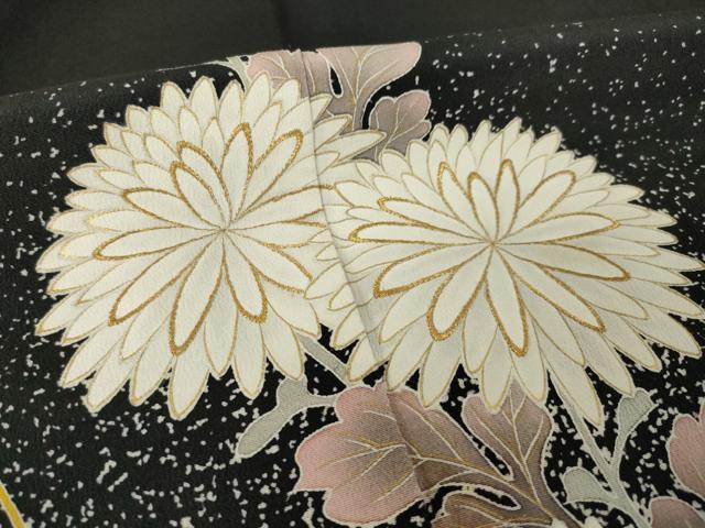平和屋本店●人間国宝　森口華弘　蒔糊友禅　蒔糊散らし　黒留袖　刺繍　花束文　金糸　共箱付き　正絹　逸品　AABK3954ck