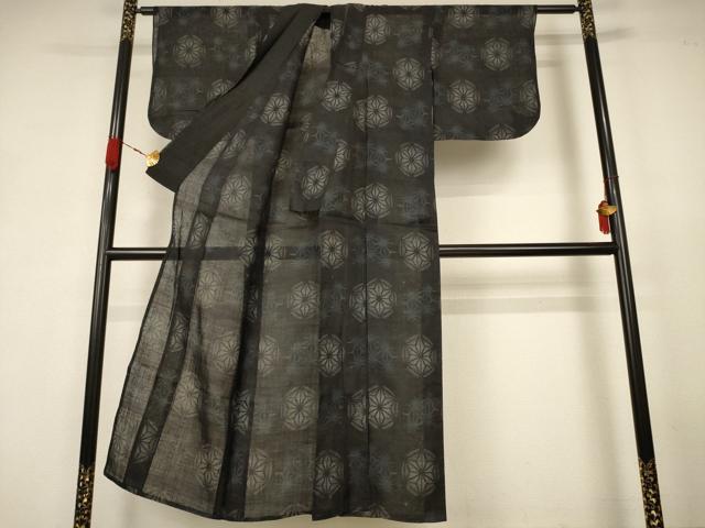 平和屋着物＊夏物　重要無形文化財　本場宮古上布　麻の葉丸文　苧麻　逸品　AABK3965jd