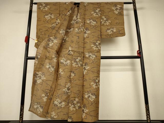 平和屋着物＊夏物　小紋　ちぢみ織　流水草花文　AABK3966jd