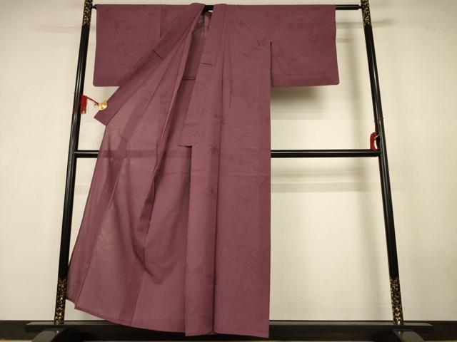 平和屋着物＊夏物　色無地　舞葉紋紗　煤竹色　正絹　逸品　AABK3969jd