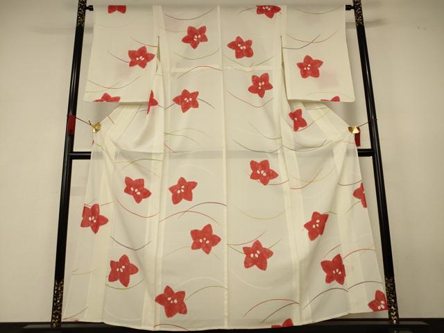 平和屋着物＊夏物　小紋　絽　絞り　芝葉文　正絹　逸品　AABK3973jd