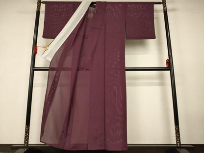 平和屋着物＊夏物　色無地　絽　似せ紫色　洗える着物　AABK3982jd
