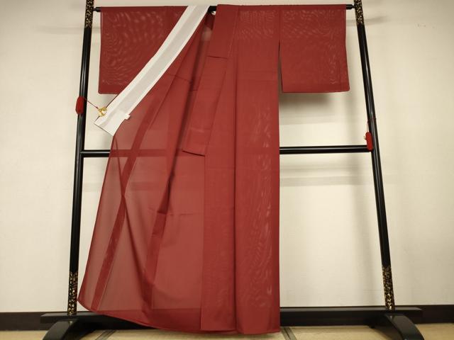 平和屋着物＊夏物　色無地　絽　海老茶色　洗える着物　AABK3987jd