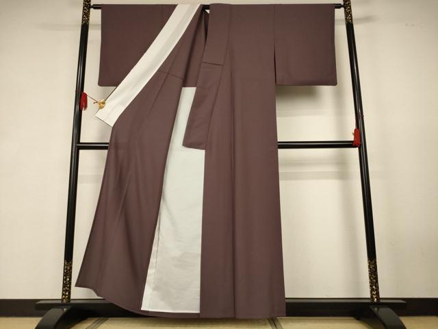 平和屋着物＊夏物　色無地　縦絽　濃色　洗える着物　AABK3989jd