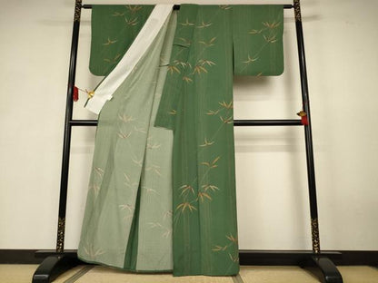 平和屋着物＊夏物　小紋　絽縮緬　枝葉文　洗える着物　AABK3992jd