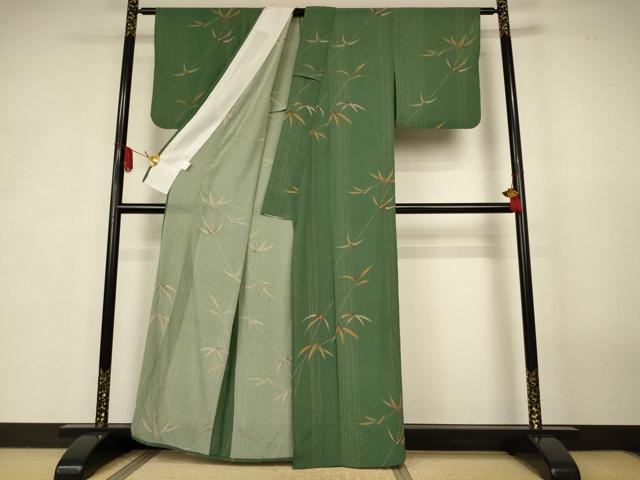 平和屋着物＊夏物　小紋　絽縮緬　枝葉文　洗える着物　AABK3992jd