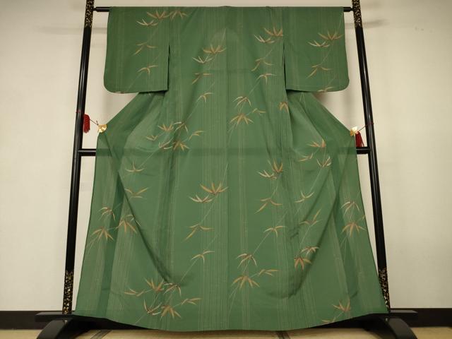 平和屋着物＊夏物　小紋　絽縮緬　枝葉文　洗える着物　AABK3992jd
