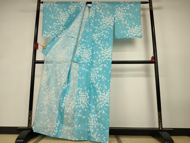 平和屋着物＊夏物　小紋　絽　舞花文　洗える着物　AABK3994jd