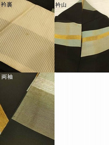 平和屋着物＊夏物　小紋　紗　横段文　金銀糸　正絹　逸品　AABK3995jd