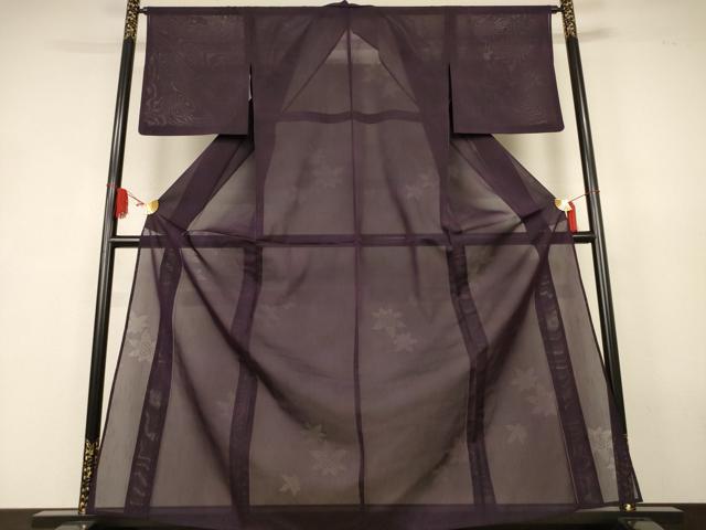 平和屋着物＊夏物　色無地　舞葉紋紗　黒鳶色　正絹　逸品　AABK3998jd