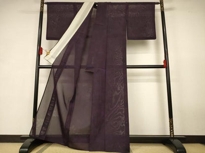 平和屋着物＊夏物　色無地　舞葉紋紗　黒鳶色　正絹　逸品　AABK3998jd