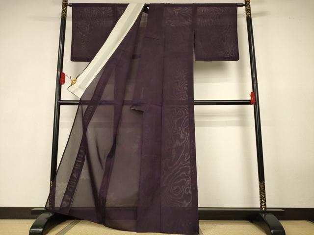 平和屋着物＊夏物　色無地　舞葉紋紗　黒鳶色　正絹　逸品　AABK3998jd