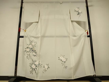 平和屋着物＊夏物　訪問着　絽　手描き　花鳥文　銀彩　正絹　逸品　AABK4005jd
