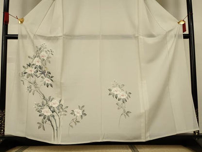 平和屋着物＊夏物　訪問着　絽　手描き　花鳥文　銀彩　正絹　逸品　AABK4005jd