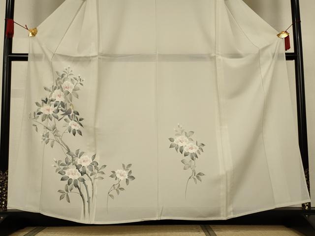 平和屋着物＊夏物　訪問着　絽　手描き　花鳥文　銀彩　正絹　逸品　AABK4005jd