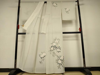 平和屋着物＊夏物　訪問着　絽　手描き　花鳥文　銀彩　正絹　逸品　AABK4005jd