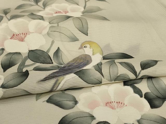 平和屋着物＊夏物　訪問着　絽　手描き　花鳥文　銀彩　正絹　逸品　AABK4005jd