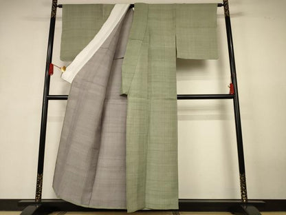 平和屋着物＊夏物　生紬　色無地　柳茶色　正絹　逸品　未使用　AABK4007jd
