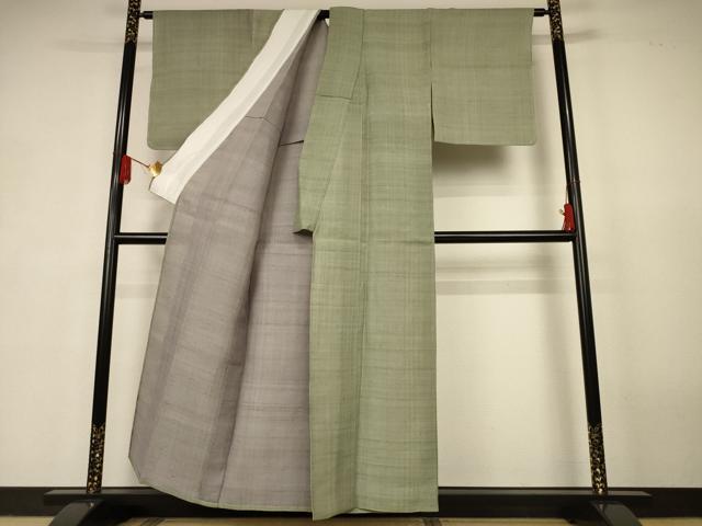 平和屋着物＊夏物　生紬　色無地　柳茶色　正絹　逸品　未使用　AABK4007jd