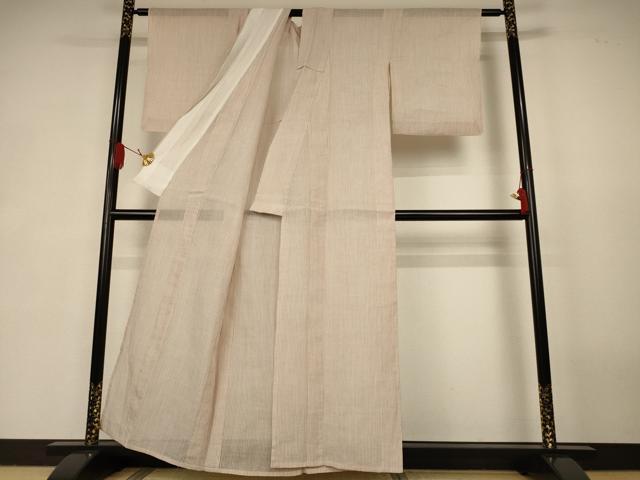 平和屋着物＊夏物　小千谷ちぢみ　縞　麻　逸品　AABK4010jd