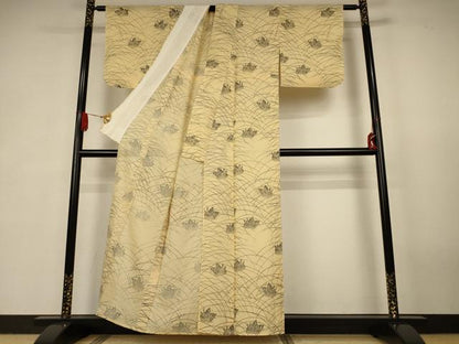 平和屋着物＊夏物　小紋　絽　型染め　芝舞蝶文　正絹　逸品　AABK4011jd