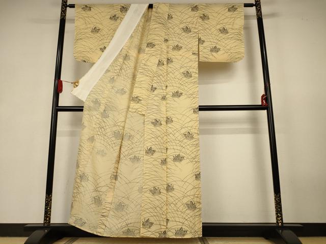 平和屋着物＊夏物　小紋　絽　型染め　芝舞蝶文　正絹　逸品　AABK4011jd