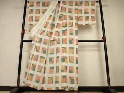 平和屋着物＊夏物　小千谷ちぢみ　幾何学文様　麻　逸品　AABK4027jd